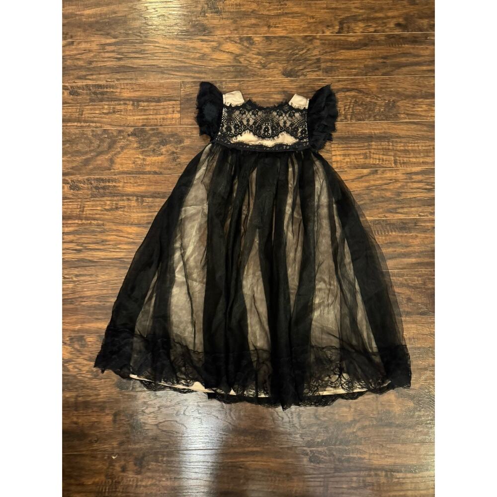 Trish Scully Adriana Black Tulle/lace Dress - 6 Youth